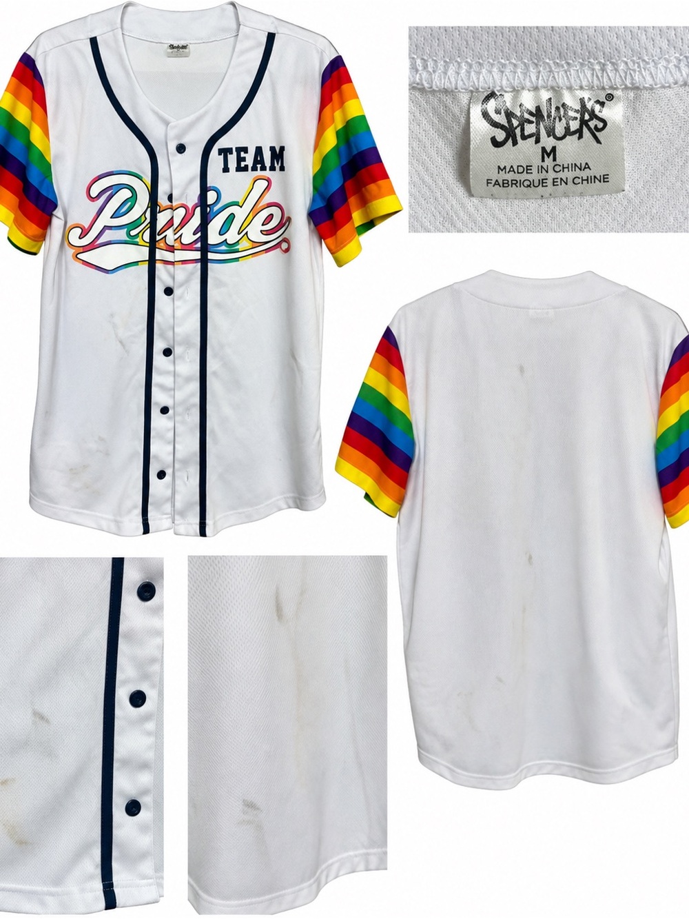 Spencer's White Baseball Jersey with Rainbow Sleeves